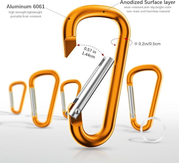 sprookber 2.28" Small Carabiner Clip Keychain, D Ring Caribeaner Clip, Key Clip Caribeener Multipurpose, Set of 20 Pack