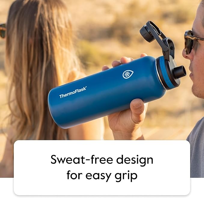 ThermoFlask 40 oz Double Wall Vacuum Insulated Stainless Steel Water Bottle - Reusable with Leakproof Chug & Straw Lids - Keeps Drinks Cold 24 hr/Hot 12 hr - Easy Maintenance - Gym/On-the-Go, Cobalt