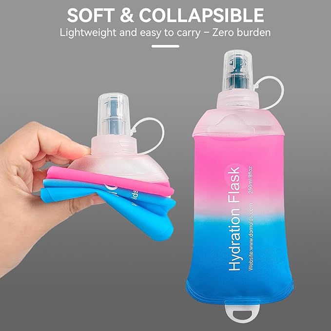 250ml Soft Flask Soft Water Bottle for Running, Hiking, Travelling, Cycling and Climbing - TPU Material - Gradient Pink
