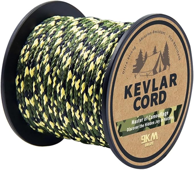 9KM DWLIFE Kevlar Cord – Camo Kevlar Line Ultra-Strong, Lightweight & Abrasion-Proof Survival Rope for Camping, Tactical Gear, Trip Wire 100-1000lb