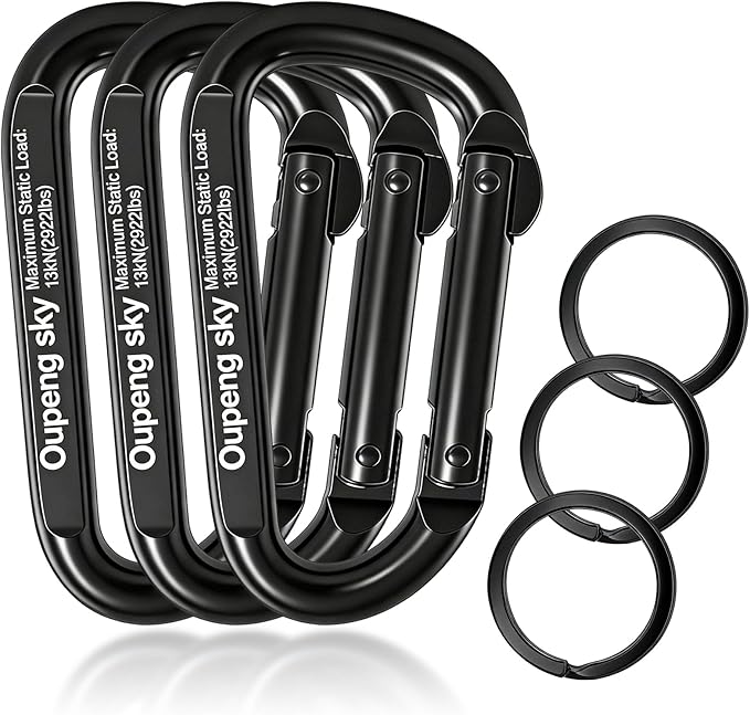Carabiner Clip - Heavy Duty Carabiners 800lbs-13KN (2922 lbs) Carabeaner D Ring Shape,Key Chain Clip Hook,Keychain Clip,Multipurpose for Camping, Hiking,Backpacking or Other Outdoor Activities.