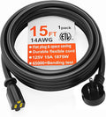 HUANCHAIN 14 Gauge 15 FT Flat Plug Extension Cord Black Indoor Outdoor, Heavy Duty 3 Prong Grounded Low Profile Extension Wire Flexible, 15A 1875W 125V 14AWG SJTW, ETL Listed.