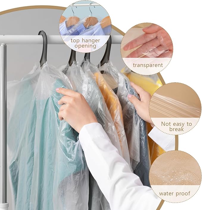 30 Pack Clear Clothes Covers 60x90 cm Plastic Garment Bags for Hanging Clothes Dry Cleaner Bags Hanging Dust-proof Garment Bags for Dry Cleaner, Home Storage, Travel