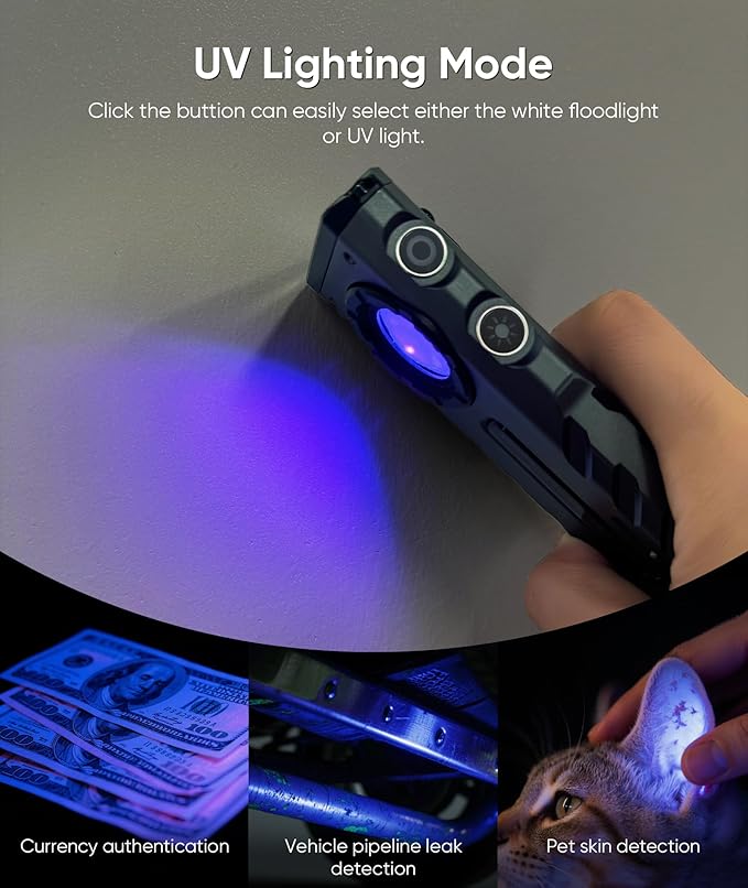 HOTLIGH ZF8313 Rechargeable Flashlight, Magnetic EDC Flashlight Rechargeable, 2000 Lumens LED Flashlight with RGB and UV Lighting Source for Outdoor, Car Repairing