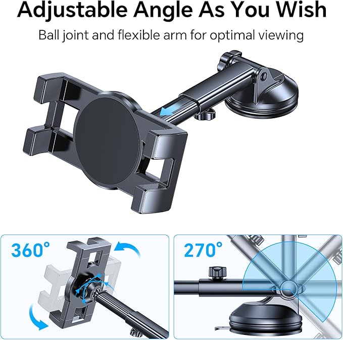 Tablet Holder for Car ipad Holder for Car【Windshield+Dash】Suction Cup ipad Mount for Truck Stand【360° 】Tablet Car Mount soporte para tableta para auto for All 4.7"-12.9" Apple iPad Samsung Galaxy Tab