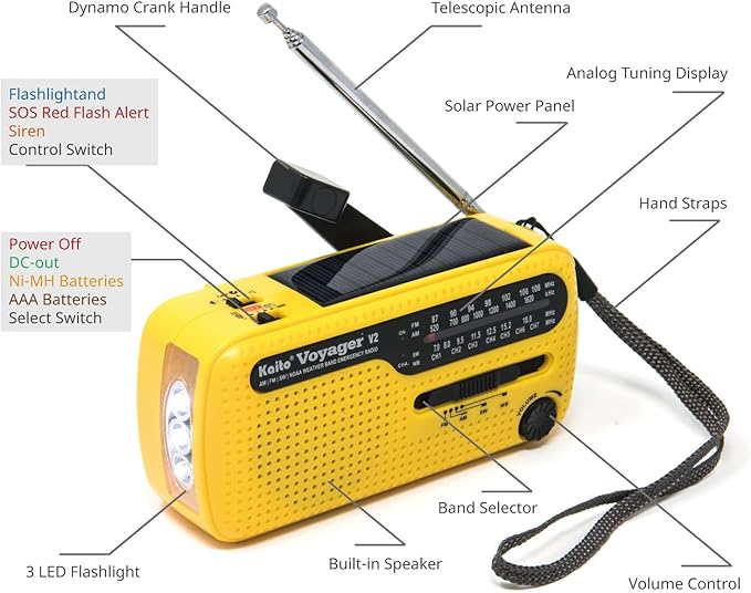 Kaito Best NOAA and SW Portable Solar/Hand Crank AM/FM, Shortwave & NOAA Weather Emergency Radio with USB Cell Phone Charger & LED Flashlight (Yellow)
