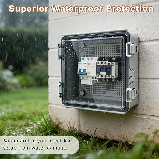 Nineleaf IP67 Waterproof Electrical Junction Box, 5.9"x5.9"x3.5" ABS Plastic Enclosure with Clear Hinged Cover, Mounting Plate, Cable Glands for Outdoor Router, Solar, CCTV, DIY Projects