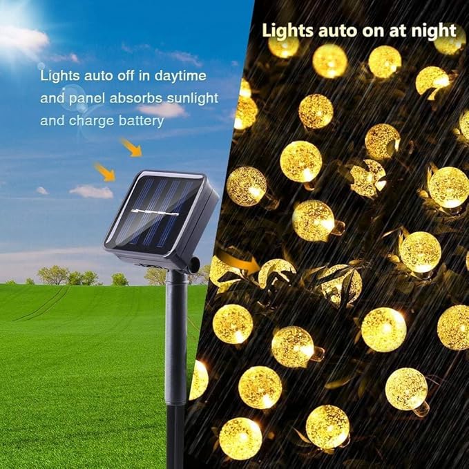 Toodour Solar String Lights Outdoor Waterproof, 36ft 60 LED Globe String Light with 8 Mode, Crystall Ball Lights Solar Patio Lights for Garden, Lawn, Patio, Gazebo, Yard, Outdoor Decor - Warm White