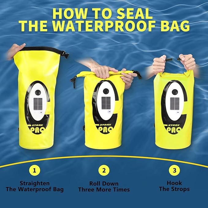 FELICON Solar/Battery Multi-Functional Backpack with Bluetooth Speaker,IP66 Waterproof Dry Bag,Heavy Duty Roll Top Closure,Large Capacity Bag for Camping,Hiking,Traveling (Neon Yellow 20L)