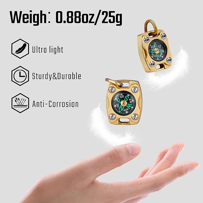 MecArmy Mini Titanium/Brass Compass, Waterproof IPX5 Pocket Compass for Hiking & Survival, Keychain & Necklace Gifts for Men & Women, Ideal Graduation & Outdoor Adventure Present