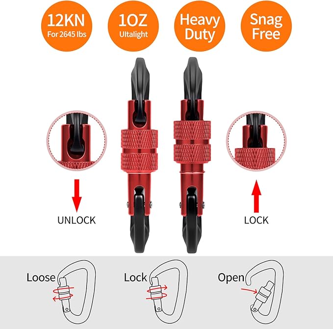 B-Mardi Carabiner Clips Heavy Duty 12kN (2697 lbs)-Lightweight Locking Carabiners for Camping, Hiking, Hammock, Dog Leash Harness, Outdoor and Gym etc, Keychains& Utility