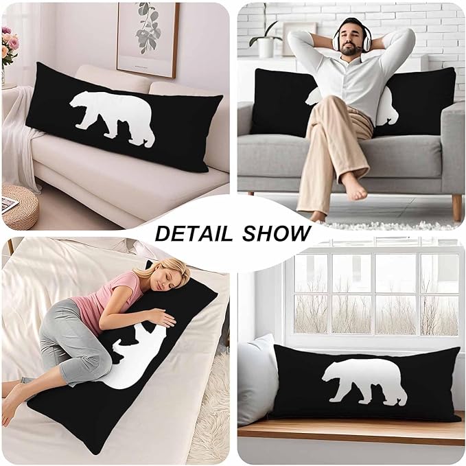 20"X54" Body Pillow Case Bear, Polar Bear Side Sleeper Body Pillow Covers Long Pillow Case Protector Accent Throw Pillow Cushion Cover for Couch Bed Sofa Car