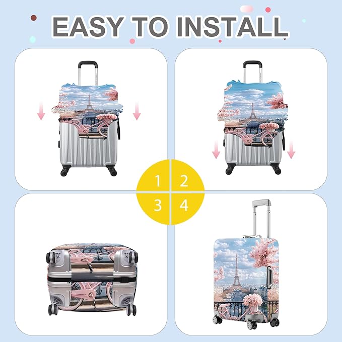ANNA QUEEN Paris Eiffel Tower Luggage Cover, Romantic City Travel Suitcase Protector for 20-22 Inch Luggage