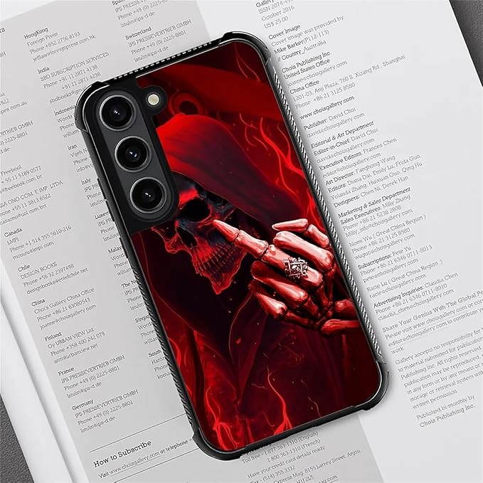 for Samsung Galaxy S23 Case, Gestures Funny Skull Pattern Graphic Design Girl Boy Soft Silicone Hard Acrylic Shock Protection for Samsung Galaxy S23