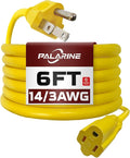 6ft Yellow Outdoor Extension Cord Waterproof, UL Listed, 14/3 SJTW Heavy Duty 3 Prong, 14 Gauge 15A Power Cord Ideal for Indoor Outdoor Lights, Appliances, and Lawn