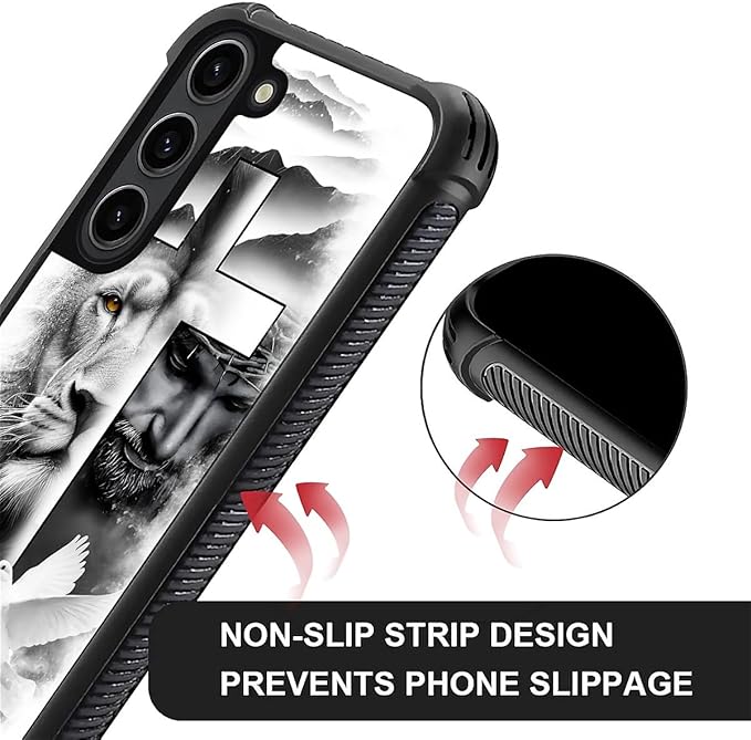 for Samsung Galaxy S23 Plus Case, Lion Cross Jesus Christ Dove Pattern Graphic Design Girl Boy Soft Silicone Hard Acrylic Shock Protection for Samsung Galaxy S23 Plus