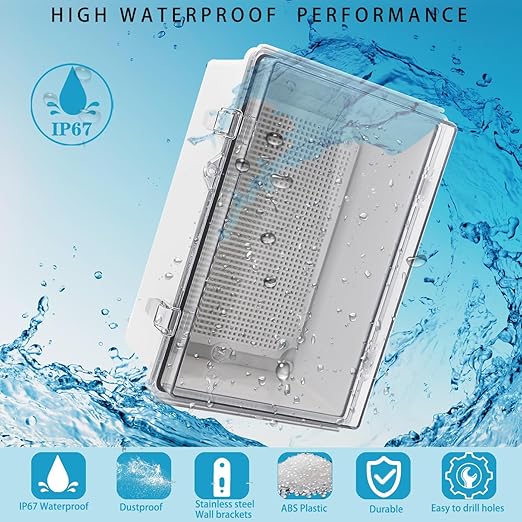 Outdoor Waterproof Electrical Box Junction Box Weatherproof IP67 ABS Plastic Enclosure Switch Router Project Box Electronics Enclosure with Mounting Plate Wall Bracket Clear 11.1"x7.5"x5.1"