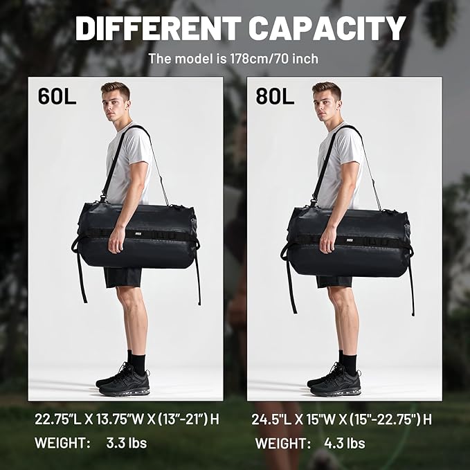 MIER Waterproof Duffel Bag Motorcycle Dry Bag Backpack Large Roll-Top Heavy Duty Dry Duffle Bags for Kayaking Camping Boating Gym Beach Cruise Ship, 60L/80L