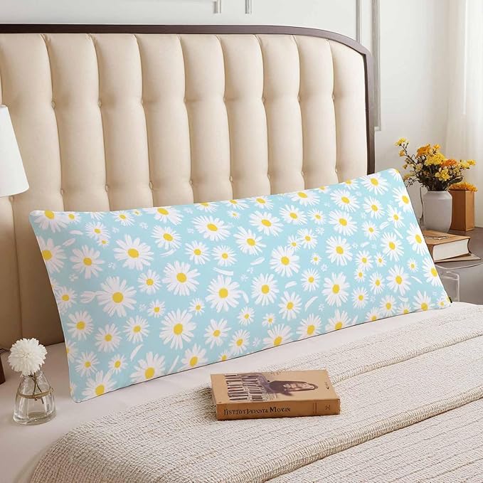 Daisy Body Pillows Covers for Adults, Blossom Daisy Large Body Pillow Covers White Daisies Lumbar Body Pillow Case 20"X54" Body Pillowcase Cushion Cover for Home Bedroom Office Hotel