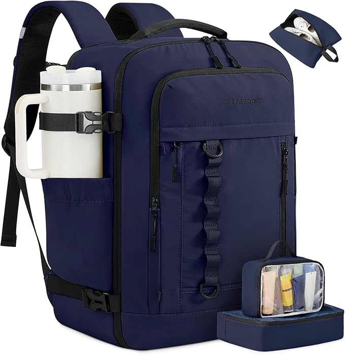 LOVEVOOK 50L Travel Backpack for Men Women, Waterproof Carry On Backpack for Work & Travel, Flight Approved Personal Item with 3 Packing Cubes, TSA Bag Fits 17.3" Laptop,Navy blue