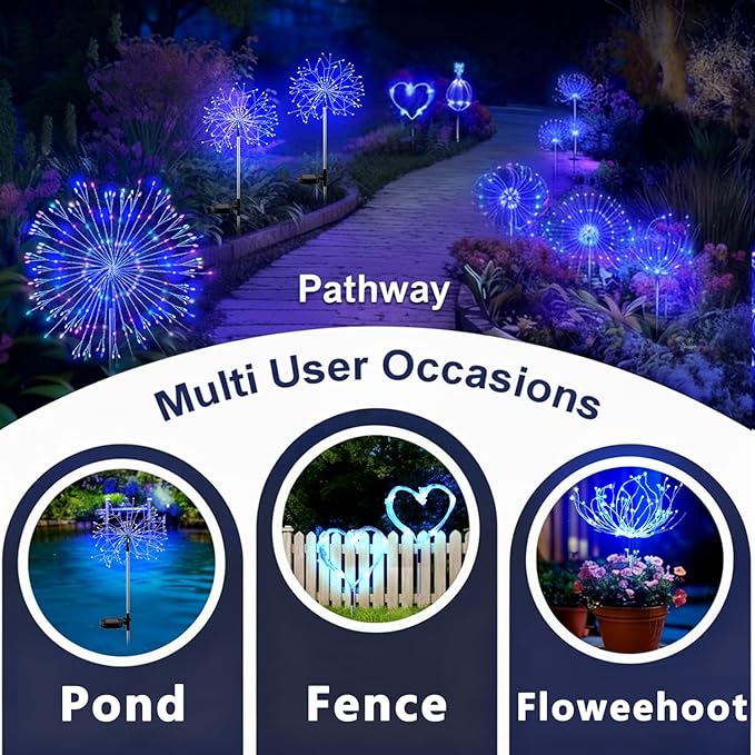 210 LED Solar Firework Lights, 8 Modes Solar Garden Lights Outdoor Waterproof Decorative, Multicolor Fairy Light for Yard, Patio, Pathway Walkway Party Wedding Christmas Decor