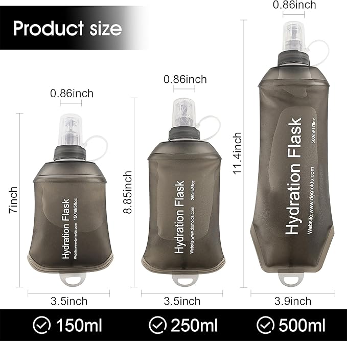 WILDREEDS 150ml Soft Flask, TPU Collapsible Soft Water Bottle for Hydration Pack, Running Vest, Folding Water Bottle for Hiking Cycling Climbing-2Pcs, Grey