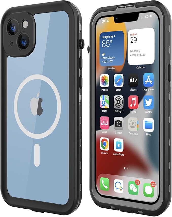 for iPhone 14 Waterproof Case - Shockproof, Dustproof, Built-in Screen Protector, Magnetic Ring Black