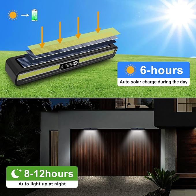 Aolyty Solar Lights Outdoor, 3 Work Modes Solar Strobe Lights Waterproof Warning Wall Light 4 Pack Bright White Light/Red & Blue Light Flashing for Garden Patio Yard Front Door Home