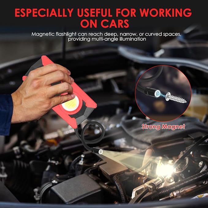 Rechargeable LED Work Light, OTYTY 40W 2000LM Magnetic Work Light Battery Powered Portable Flood Light with Gooseneck Flashlight for Car Repairing, Camping, Inspection