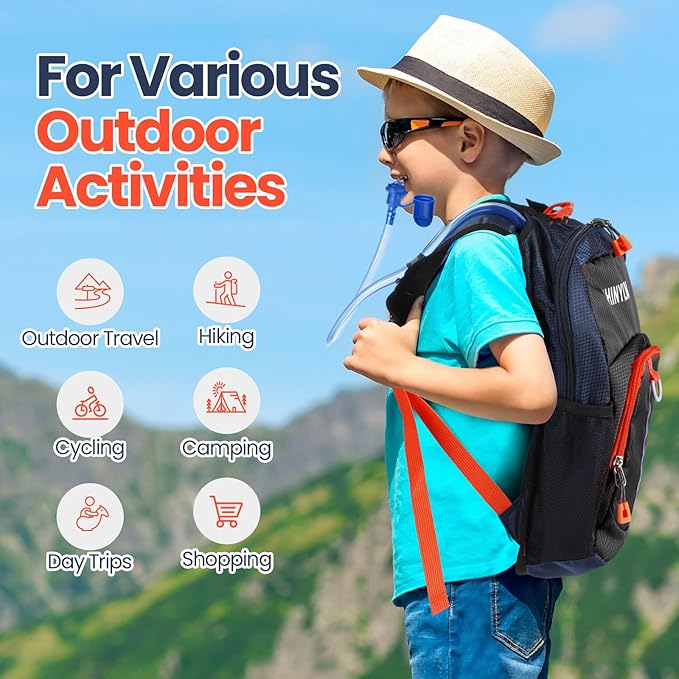 Shinylin 2 Pcs Kids Hydration Backpack with 1.5L Water Bladder Lightweight Kids Hiking Backpack Water Rucksack for Boys Girls Climbing Running