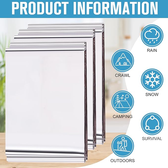 Kanayu 150 Pack 3 Size Safe Emergency Blankets Thermal Survival Space Blanket Large Silver Foil Emergency Gear for Outdoors Hiking Survival Marathons Retain Body Heat