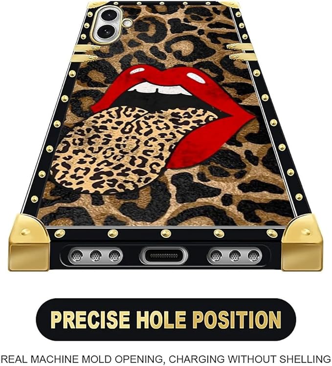 for iPhone 17 Case Luxury Golden Decoration for Girl Women Soft TPU Shockproof Protective Hard PC Back for iPhone 17 Crazy Pattern Brown Leopard Print Mouth