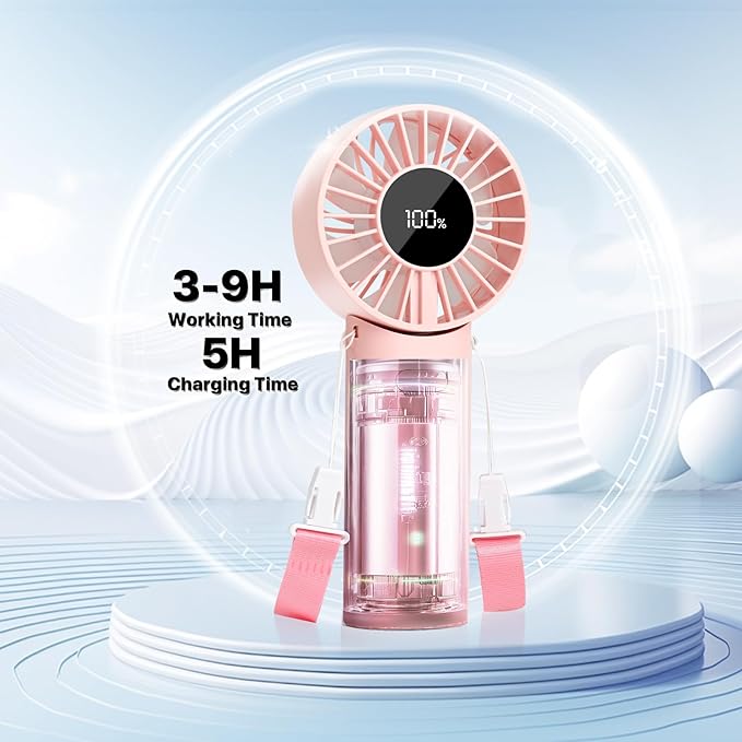 Foldable Handheld Fan, 5-Speed, High-Speed Motor, LED Display, 10 Hours long-lasting,3-IN-1 Portable Fan for Outdoor Activities, Travel, Beach