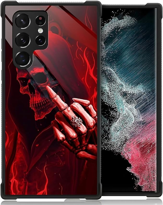 for Samsung Galaxy S23 Ultra Case, Gestures Funny Skull Pattern Graphic Design Girl Boy Soft Silicone Hard Acrylic Shock Protection for Samsung Galaxy S23 Ultra