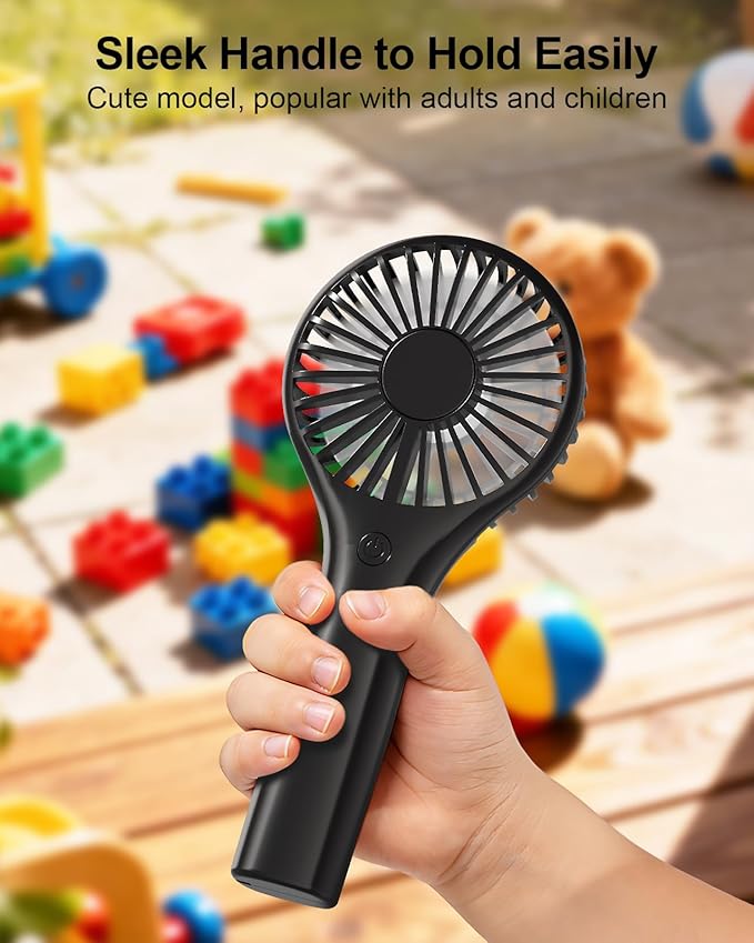 TriPole Mini Handheld Fan Portable Personal Fan with 3 Speeds, Strong Wind Battery Hand Held Fan for Travel Trip Outdoor Concerts, Cute Small Rechargeable Lash Fan for Makeup Skincare Drying, Black