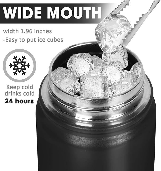 Insulated Water Bottle 24oz, Stainless Steel Double Wall Vacuum Sports Flask with 2-in-1 Straw & Chug Lid, BPA-Free, Leak Proof, Keeps Cold 24H for Travel Gym School