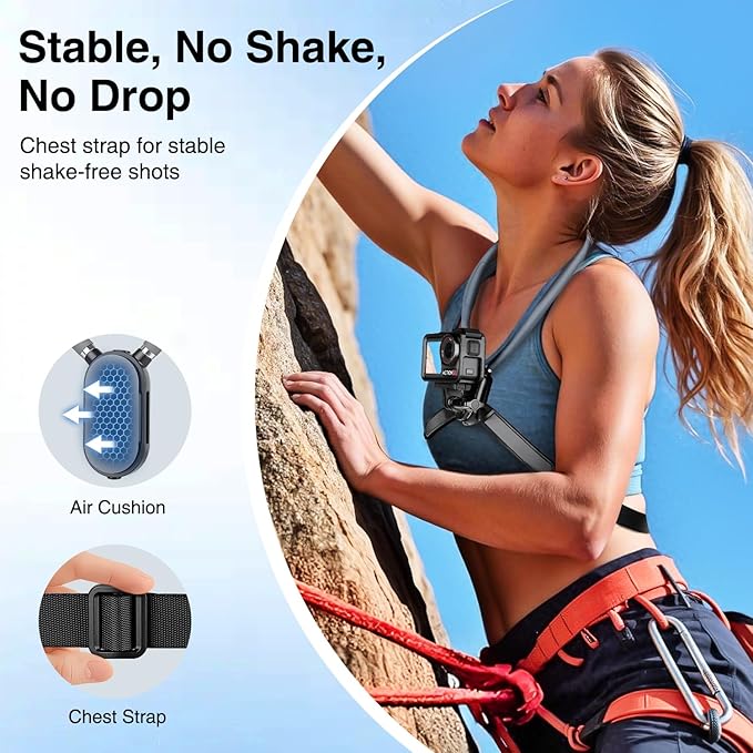 Neck Mount for Action Camera, with Air Cushion and Adjustable Chest Strap, Hands-Free POV Vlogging for GoPro Hero 13/12/11/10/9, Insta 360 X5/X4/X3/Ace Pro 2, DJI Osmo Action 5 Pro/4/3