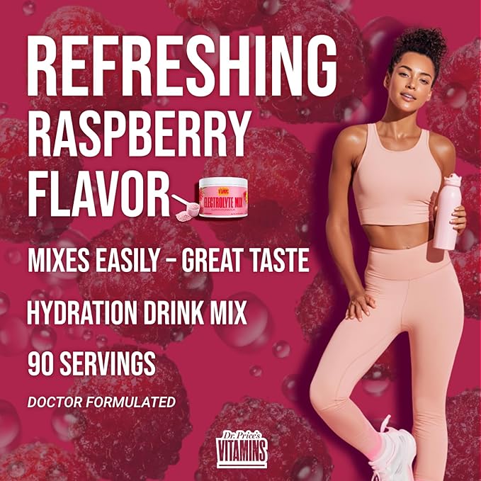 Dr. Price’s Electrolytes Powder Bulk – Raspberry, 90 Servings | Sugar Free Hydration Drink Mix with 72+ Trace Minerals, Manganese | Keto Electrolytes | Vegan, Doctor-Formulated, Made in USA