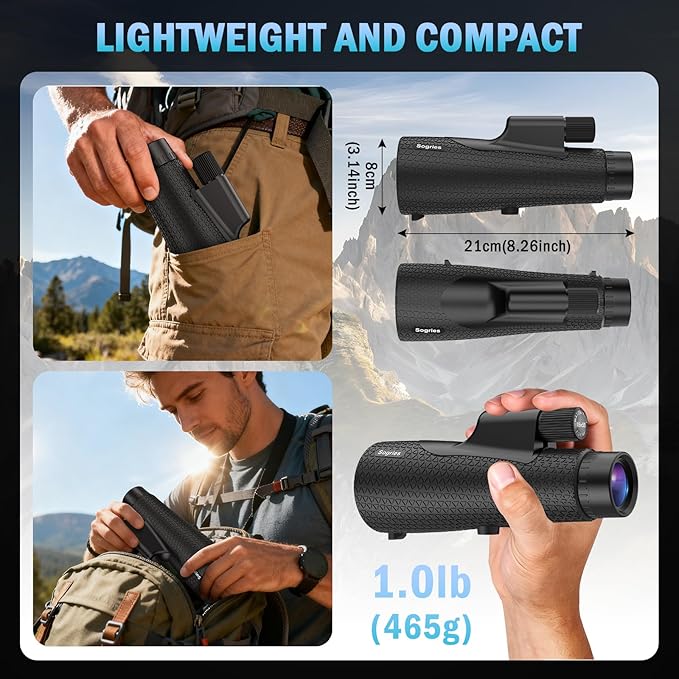 15×55 Monocular Telescope, HD High Powered with Tripod and Phone Adapter, BAK4 Prism, Waterproof & Fogproof, Lightweight for Bird Watching Hunting Hiking and Landscape Photography