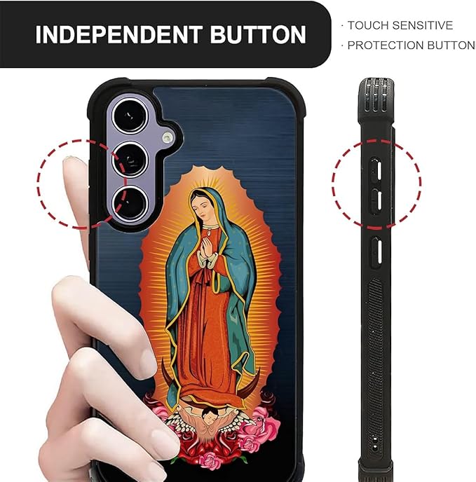 for Samsung Galaxy S24 S25 Case, Red Virgen Guadalupe Pattern Graphic Design Girl Boy Soft Silicone Hard Acrylic Shock Protection for Samsung Galaxy S24 S25