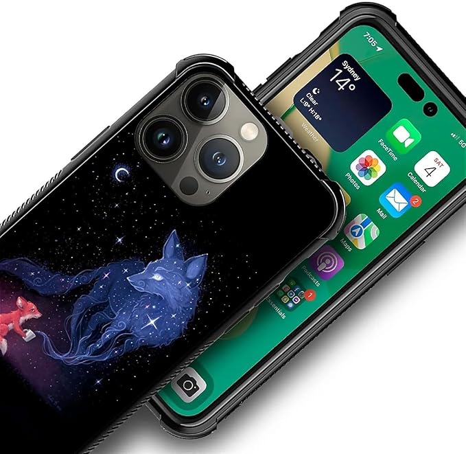 for iPhone 12 Pro Max Case, Galaxy Fox Wolf Pattern Graphic Design Girl Boy Soft Silicone Hard Acrylic Shock Protection for iPhone 12 Pro Max