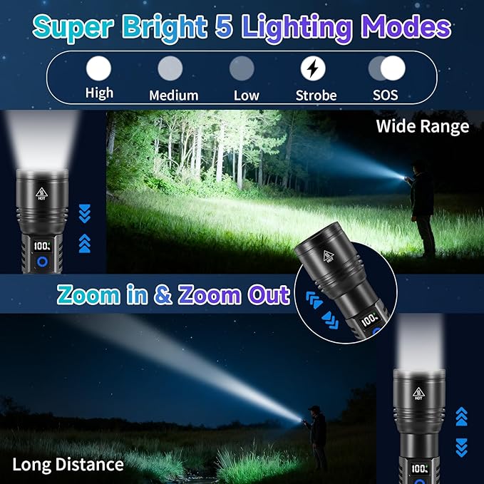 Rechargeable Flashlights High Lumens, 4Pack Super Bright Flashlight Rechargeable, LED Flashlight Powerful, Handheld Tactical Flash Lights for Home Emergencies Camping Essentials, Gifts for Men