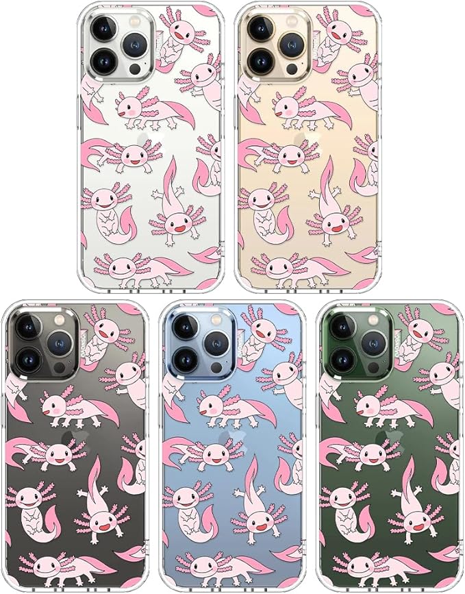 MOSNOVO Case for iPhone 13 Pro Max, [Buffertech 6.6ft Military-Grade Drop Protection] [Anti Peel Off Tech] Clear TPU Bumper Phone Case Cover Design - Pink Axolotl