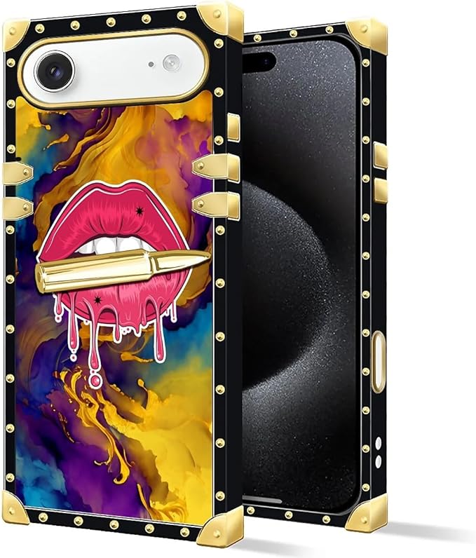 for iPhone 17 Air Case Luxury Golden Decoration for Girl Women Soft TPU Shockproof Protective Hard PC Back for iPhone 17 Air Crazy Pattern Cool Corlorful Lip Marble