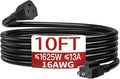 16/3 Short Extension Cord 10 FT, Black Extension Cord Flexible & Durable, Indoor 3 Prong Power Cable, Suitable for Home and Office, 13 Amp 1625 Watt 125VAC 16AWG, ETL Listed