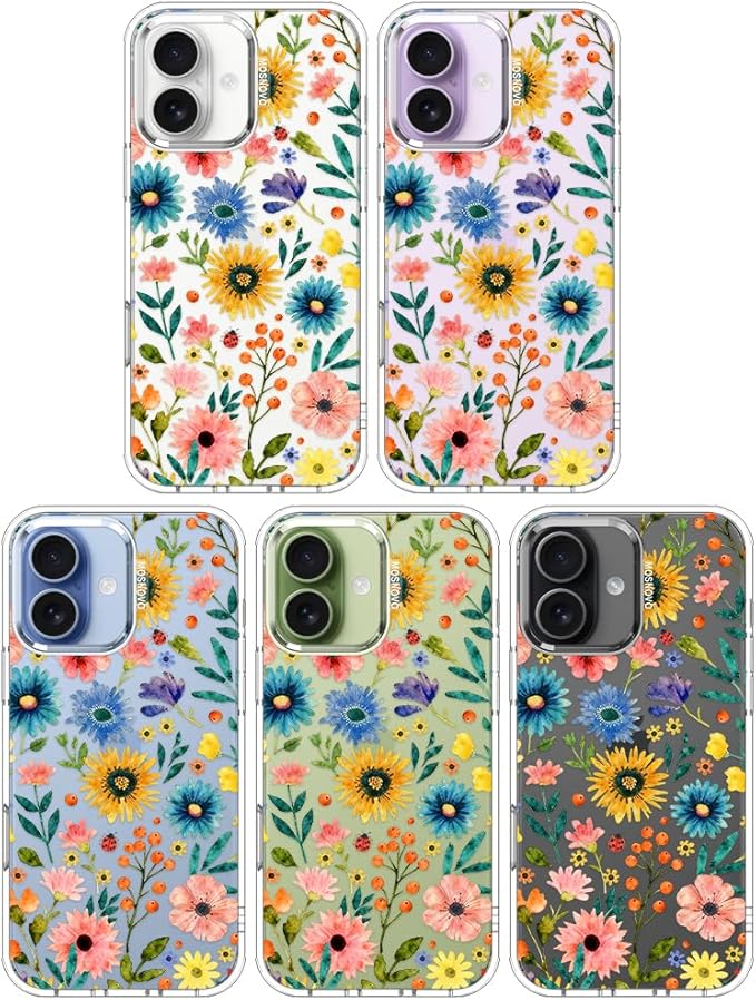 MOSNOVO for iPhone 17 Case, Shockproof Military-Grade Protection 6.6ft Drop Tested, Camera Control, Clear Phone Case for iPhone 17, Wildflower Bloom Design
