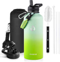RAYMYLO Insulated Water Bottle 87 oz, Triple Wall Vacuum Stainless Steel (Cold for 48 Hrs), Leak Proof & Non-BPA, Modern Water Flask Jug with Paracord Handle & Straw Spout Lids, Ombre Green
