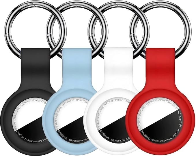 Linsaner Case for AirTag 2nd Gen (2026) & 1st Gen, Silicone Holder Keychain Key Ring, Protective Cover for Air Tags, GPS Finder Accessories for Bags, Pets, Kids, Luggage, Black/Grey Blue/White/Red