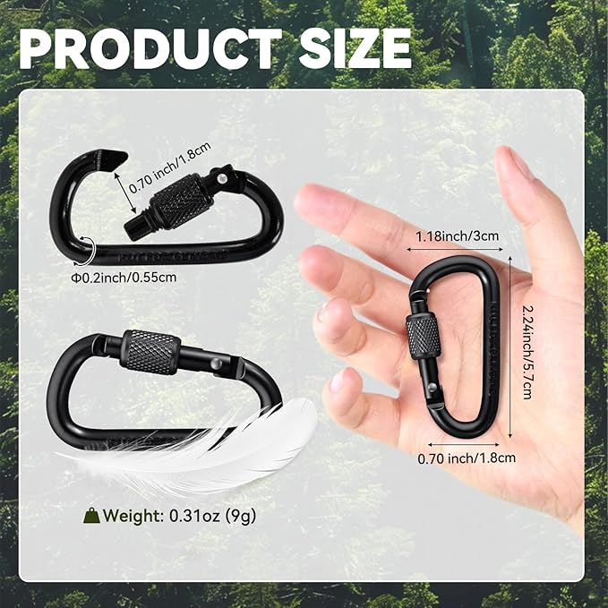 Carabiner Clip, Key Hooks for Keychain Aluminum D Ring Shape Carabiner, Key Chain Clip Hook, Keychain Clip, Multipurpose for Camping, Hiking, Backpacking or Other Outdoor Activities, 8PCS
