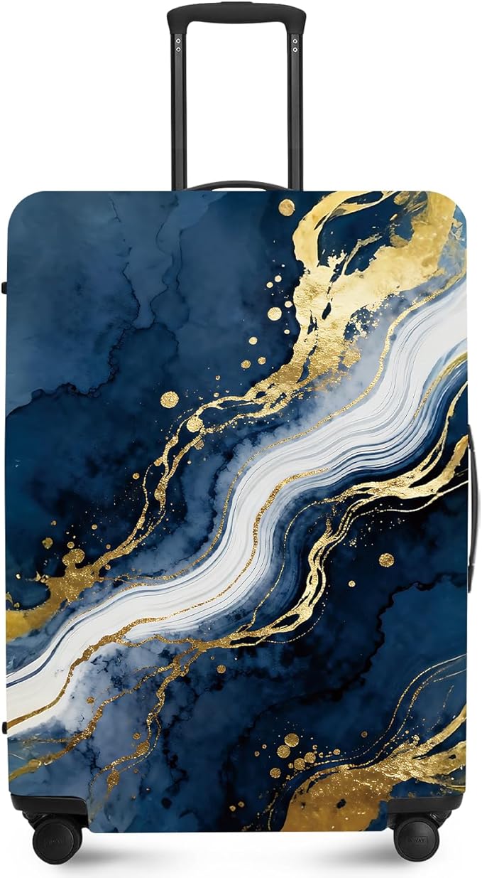 ANNA QUEEN Blue Abstract Marble Travel Luggage Cover -Stretchable Airplane Suitcase Protector Sleeve,Universal Washable Fit for 32-34 Inch Checked Baggage,Water Resistant Durable Luggage Protector